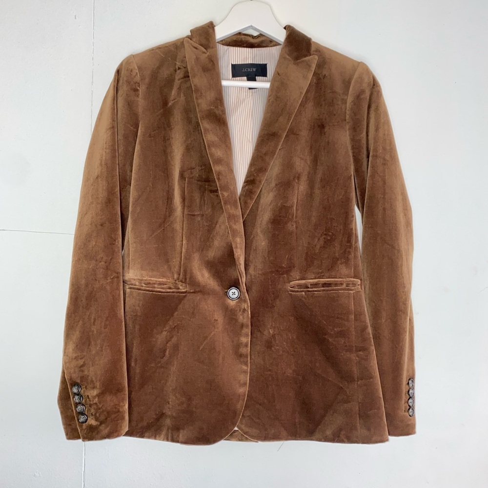 J.Crew Women’s Blazer Jacket Size 2 Velour Gold Brown Camel Preowned